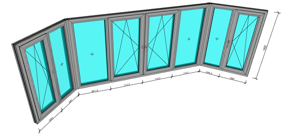 Балконная рама ОК А 1450х4950 W72 П-образная